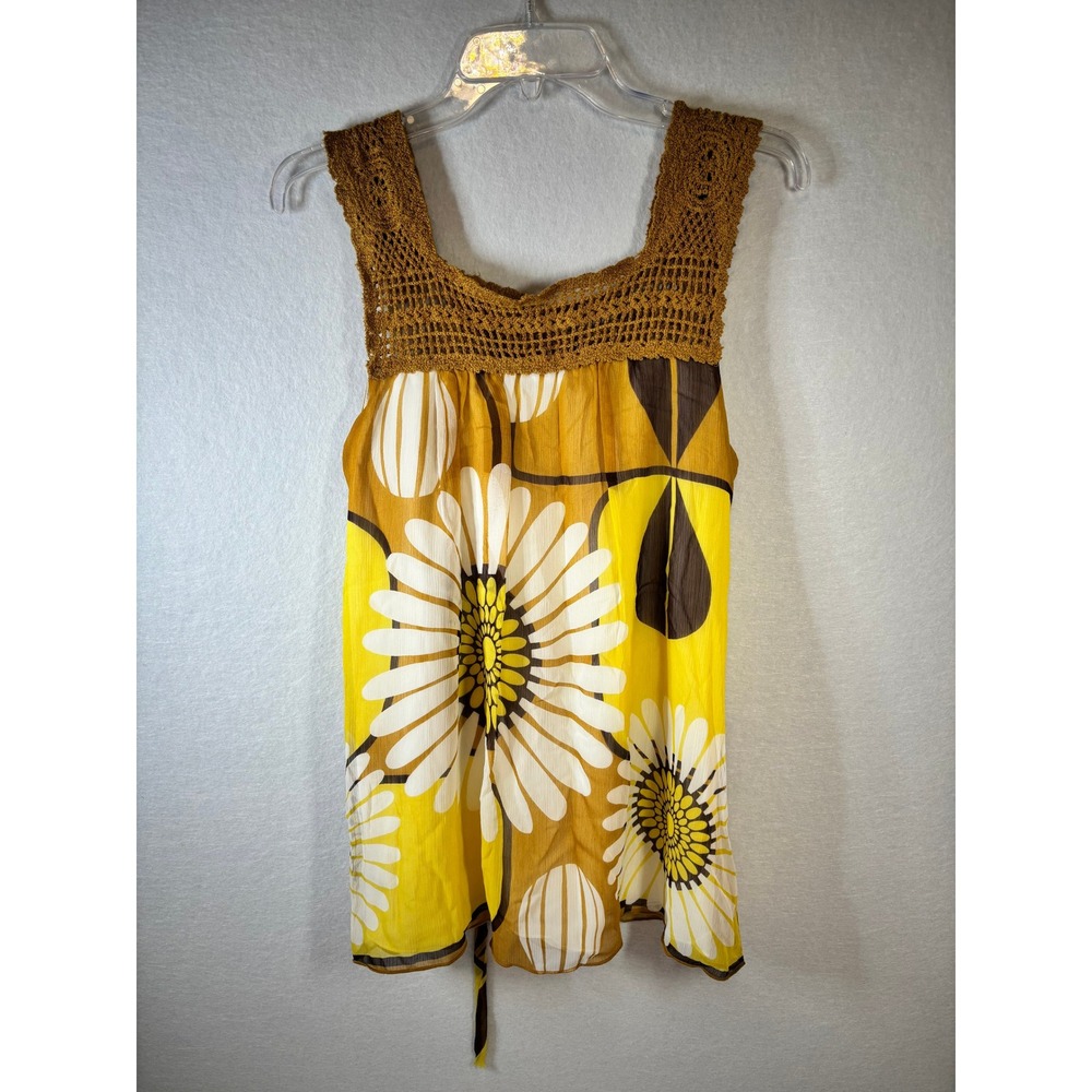 Speechless Mustard Brown Floral Crochet Chiffon Tank Top Womens Size M H62421CR2